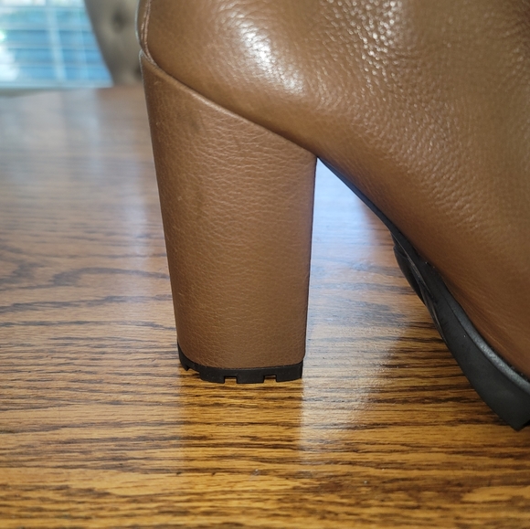 NWT Schutz Zara Dark Tan Maroon Platform Genuine Leather Combat Heel Boots - Picture 7 of 17